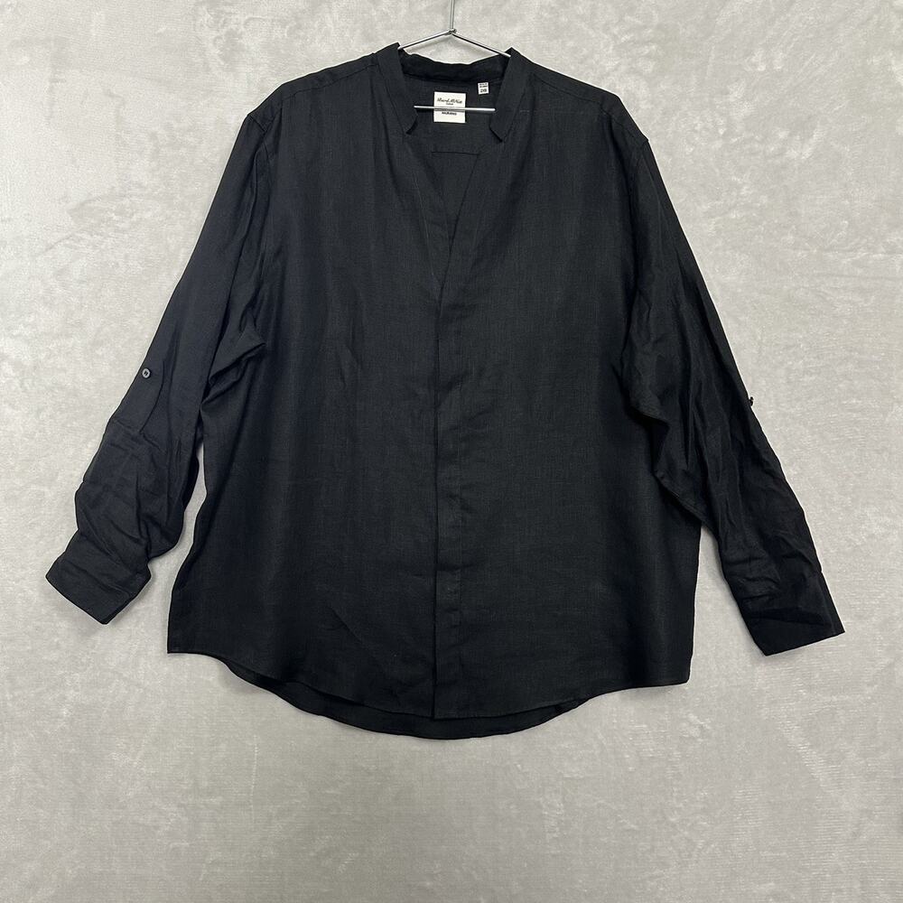 Baird McNutt Linen Shirt Mens 2XB Black Long Sleeve Business Casual Murano